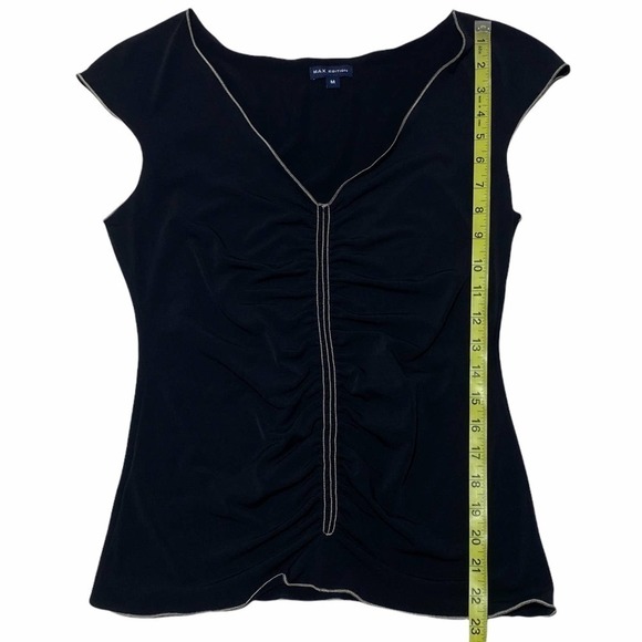 MAX Edition Black Cinched Cap Sleeve V-Neck Blouse - Picture 6 of 11